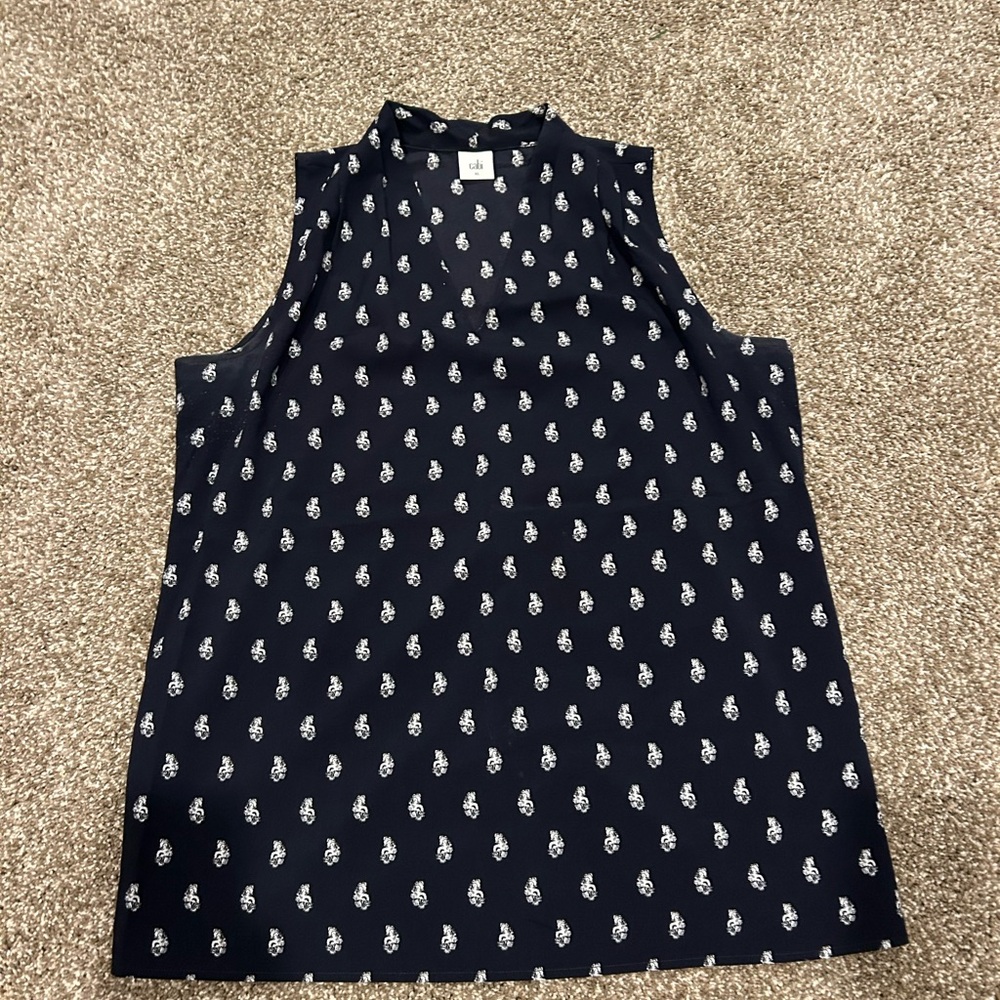 CAbi Navy Top with White Design
